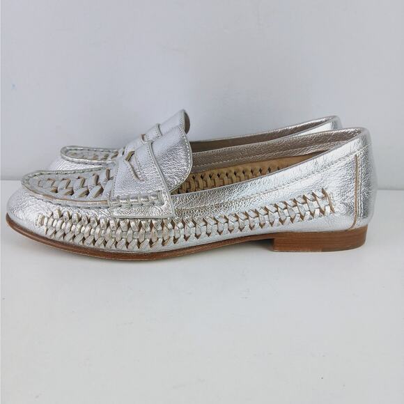 Veronica Beard SZ 7 Woven Penny Loafer In Silver $375 - Picture 5 of 10